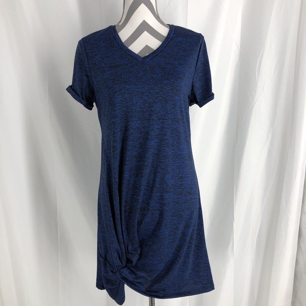 Lily Clothing T Shirt Dress W/ V Neck And Knot Hem In Blue Size Small